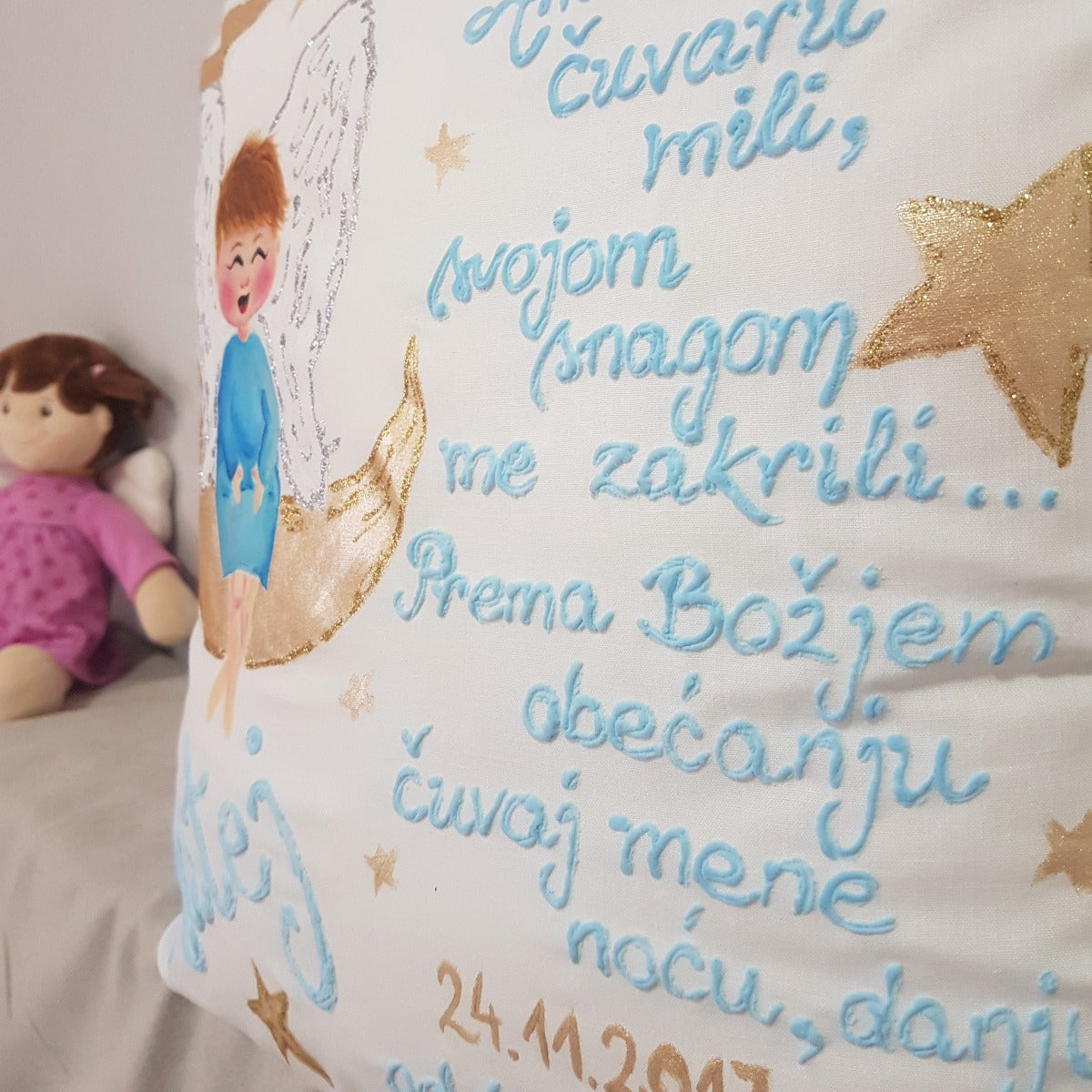 personalizirana oslikana jastučnica za bebe i djecu poklon za rođenje krštenje babinje rođendan unikat, personalizirani pokloni za bebe, personalizirani pokloni za djecu, persinalizirani pokloni za krštenje, poklon u babinje