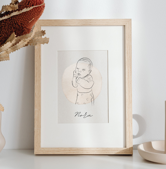 linijska ilustracija po fotografiji personalizirana ilustracija portret djeteta  poklon za rođenje vjenčanje krštenje rođendan ilustracija slika po želji crno bijela za medaljon